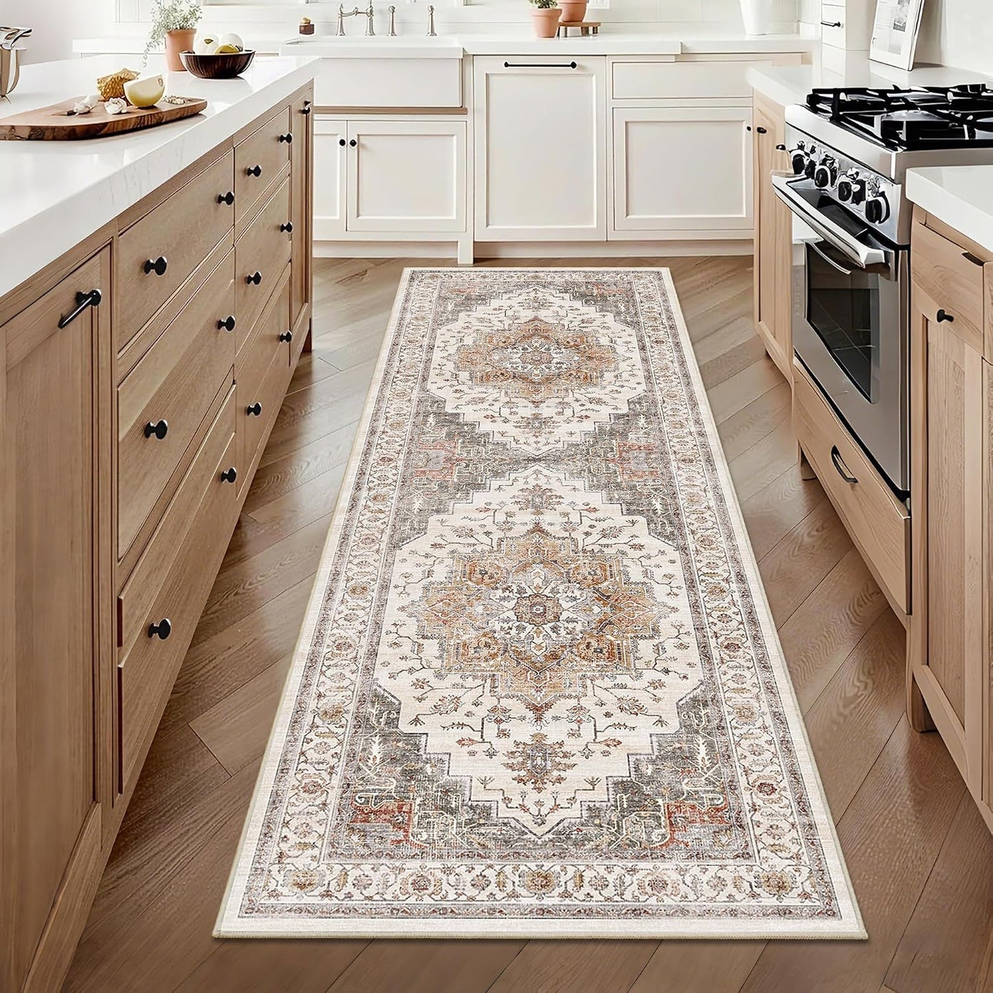 Alfombra pasillo vintage 2.6x8ft antideslizante lavable
