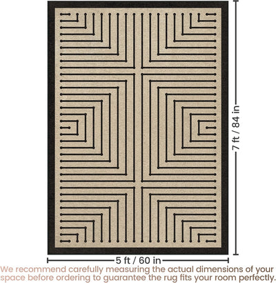 Alfombra yute 5x7pulg color negro geométrico antideslizante