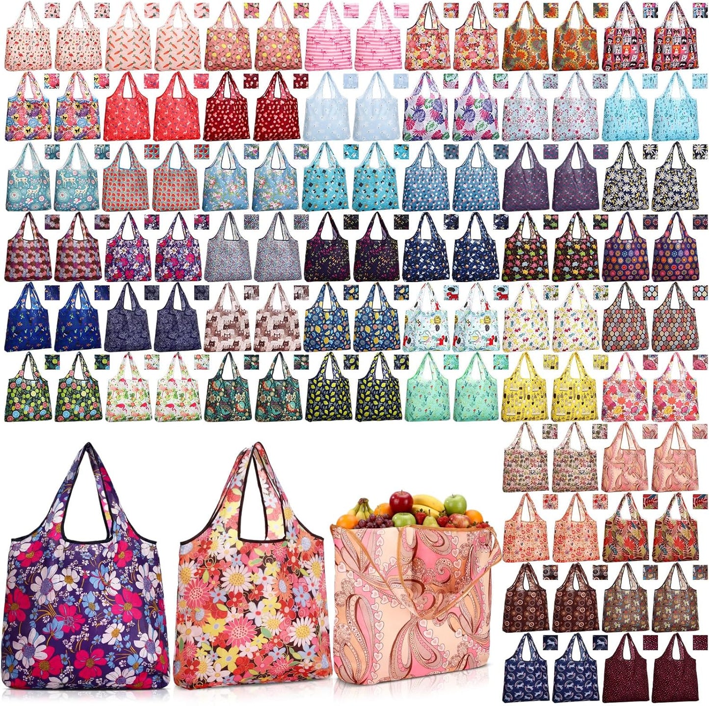 100 Pzas Bolsas Compras Reutilizables Grandes con Asa 50 Diseños