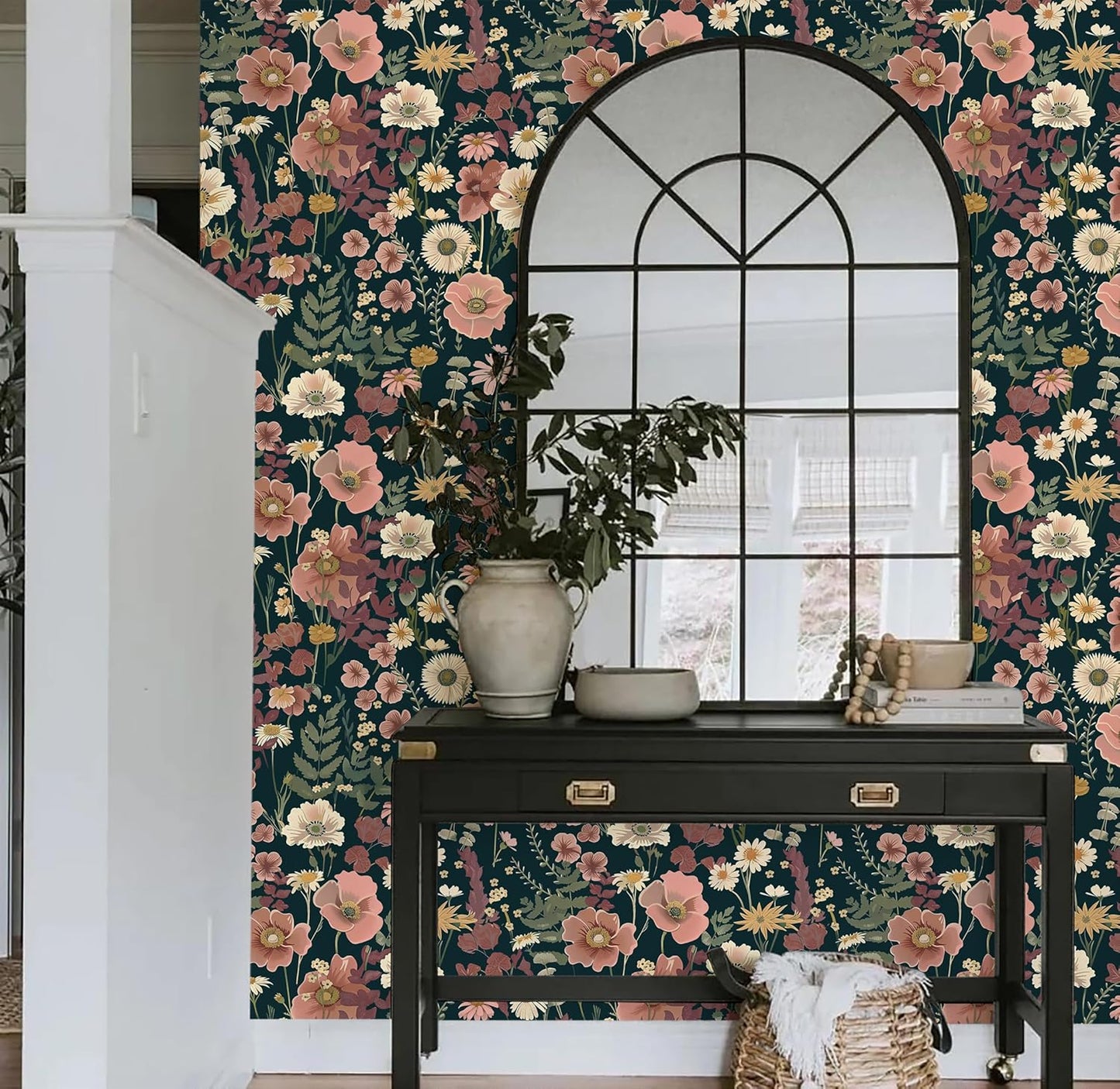 Papel tapiz floral bohemio vintage 16.9x197pulg autoadhesivo
