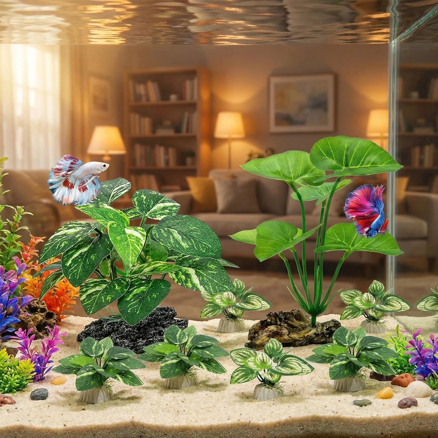 10 Pzas Decoración Acuario Sedas Plantas Betta