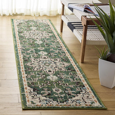 Alfombra pasillo 2x8ft diseño bohemio color salvia y azul