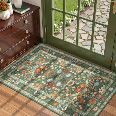 Alfombra entrada floral 2x4pulg verde bohemio antideslizante