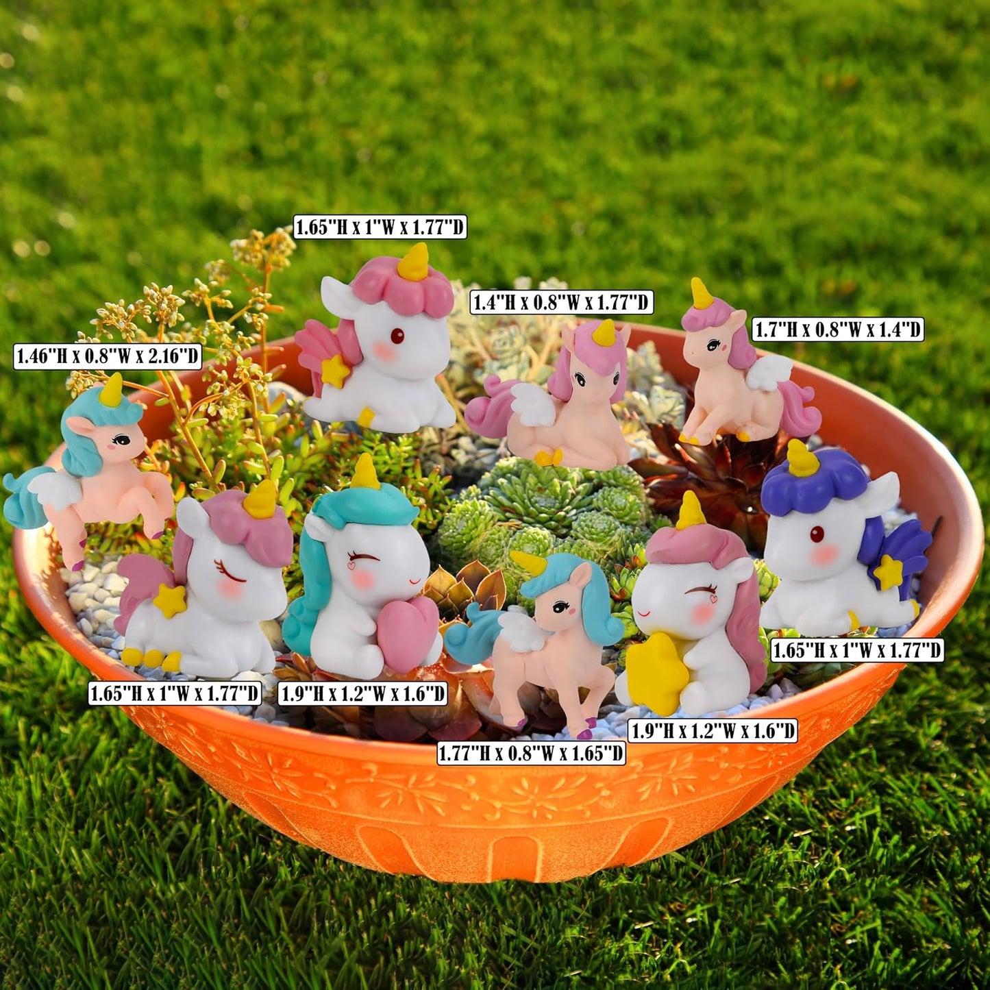 Figuras hadas unicornio decoración jardín 9 pzas