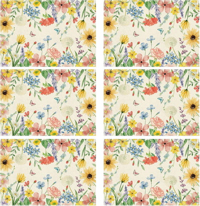 Set 6 Manteles Acuarela Flores Silvestres 12x18pulg