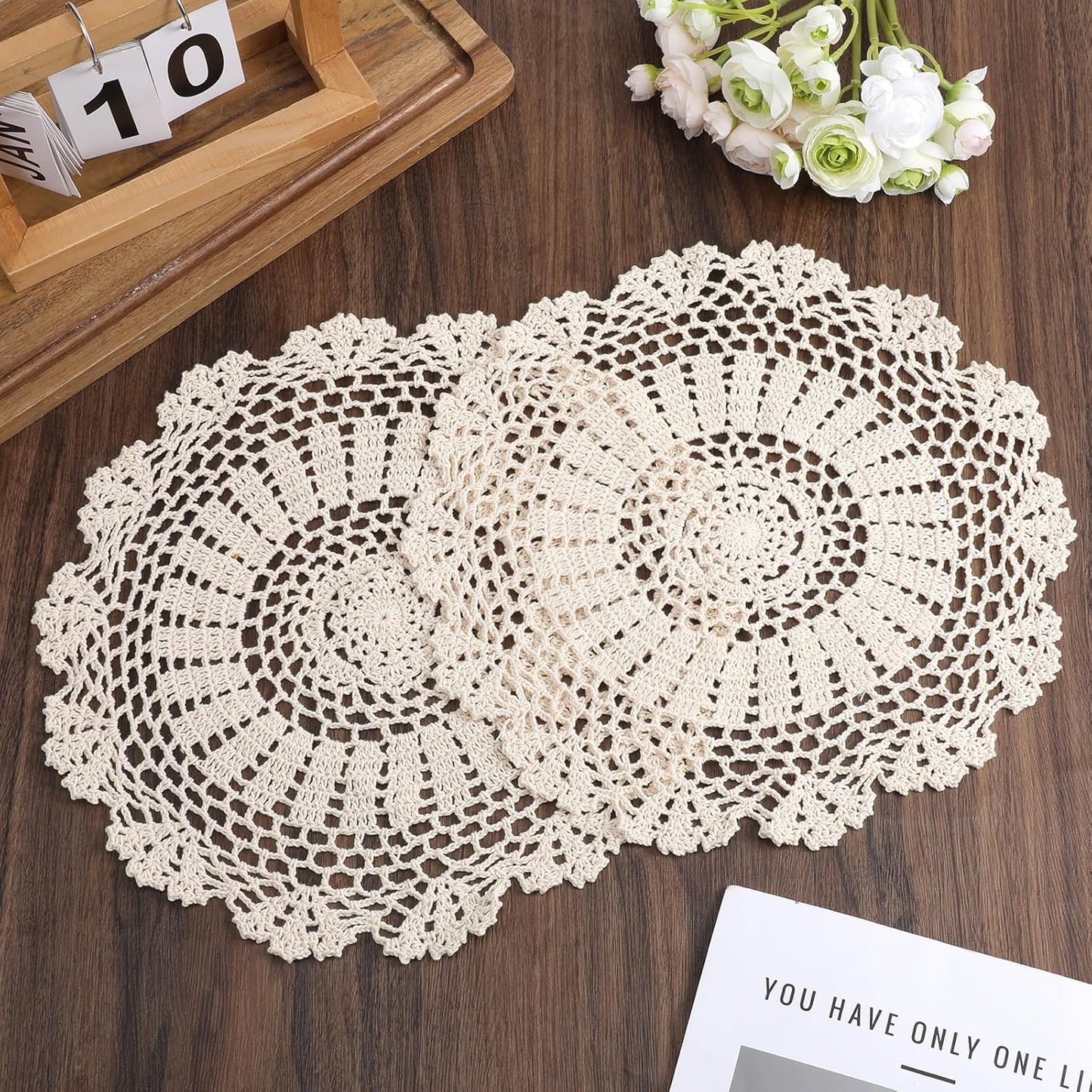 Mantel individual de algodón beige de 13.7 pulgadas redondo vintage