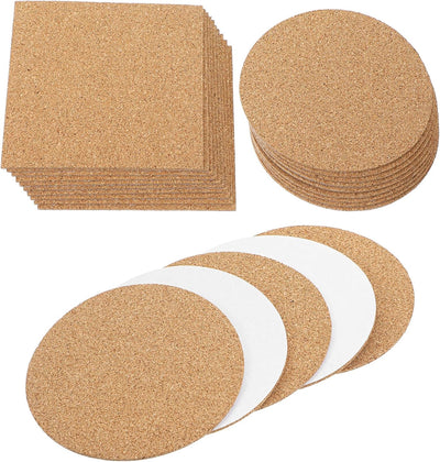 20 Posavasos Corcho 4pulg Antideslizantes Redondos y Cuadrados