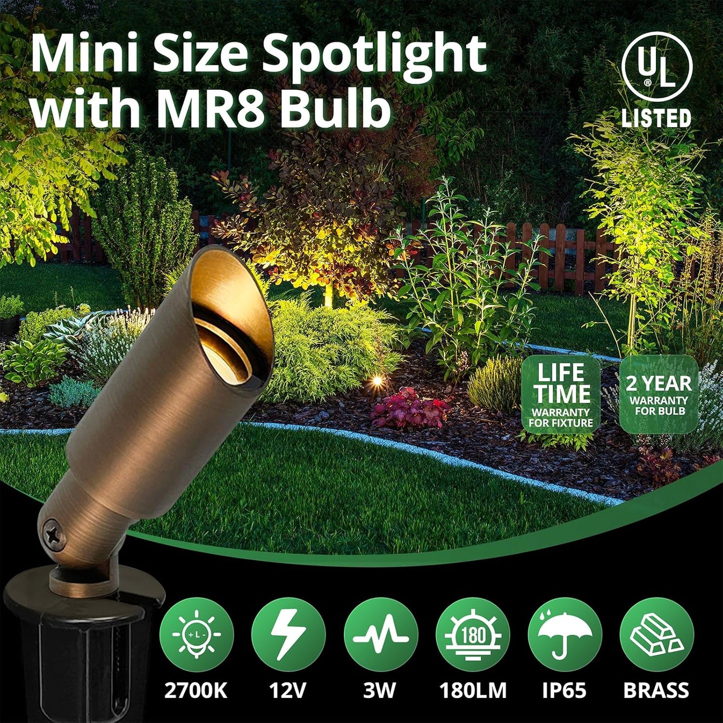 6 Focos LED MR8 3W 12V 180LM Estaca ABS Bajo Voltaje