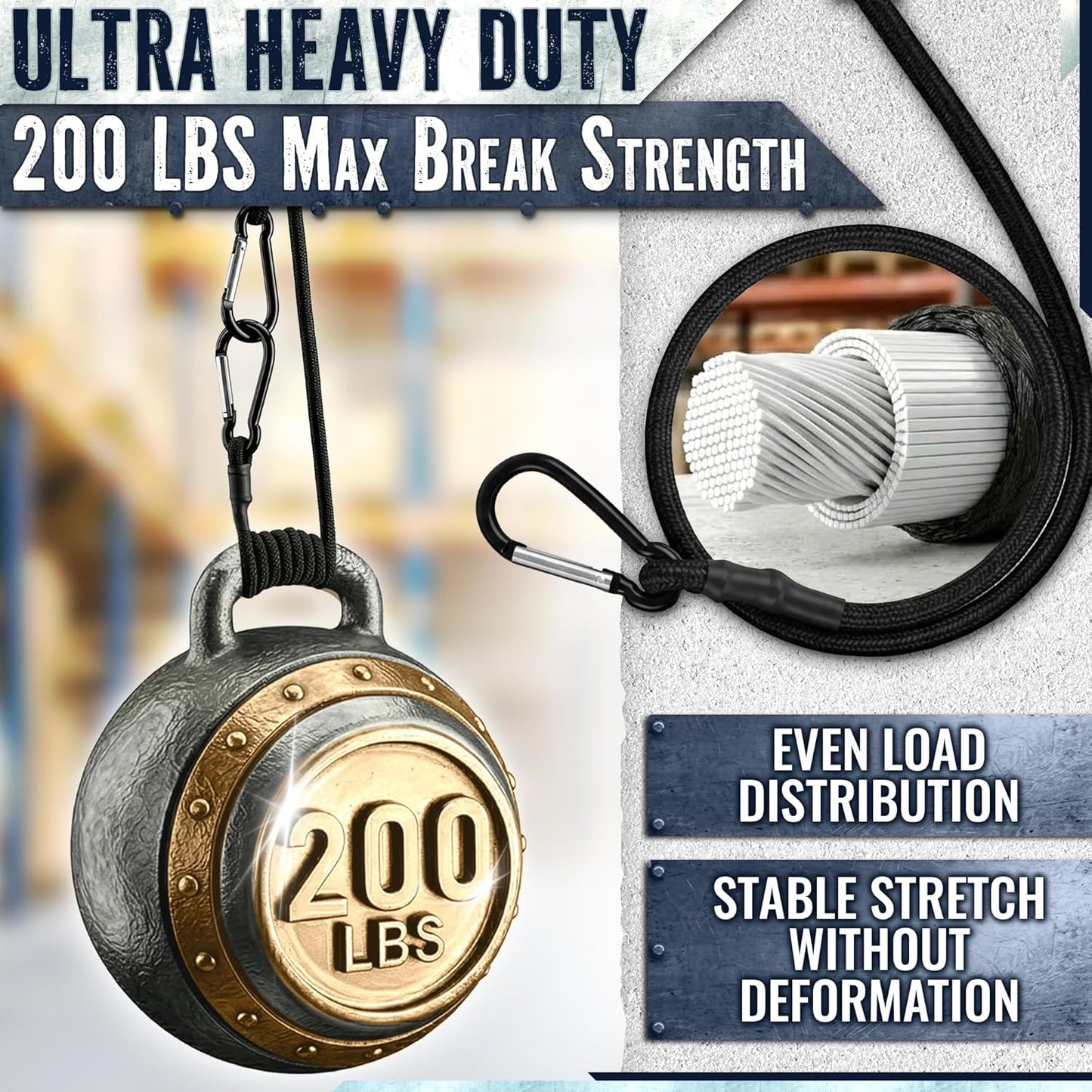 Set 4 cuerdas elásticas 18pulg resistentes UV carga 200lb