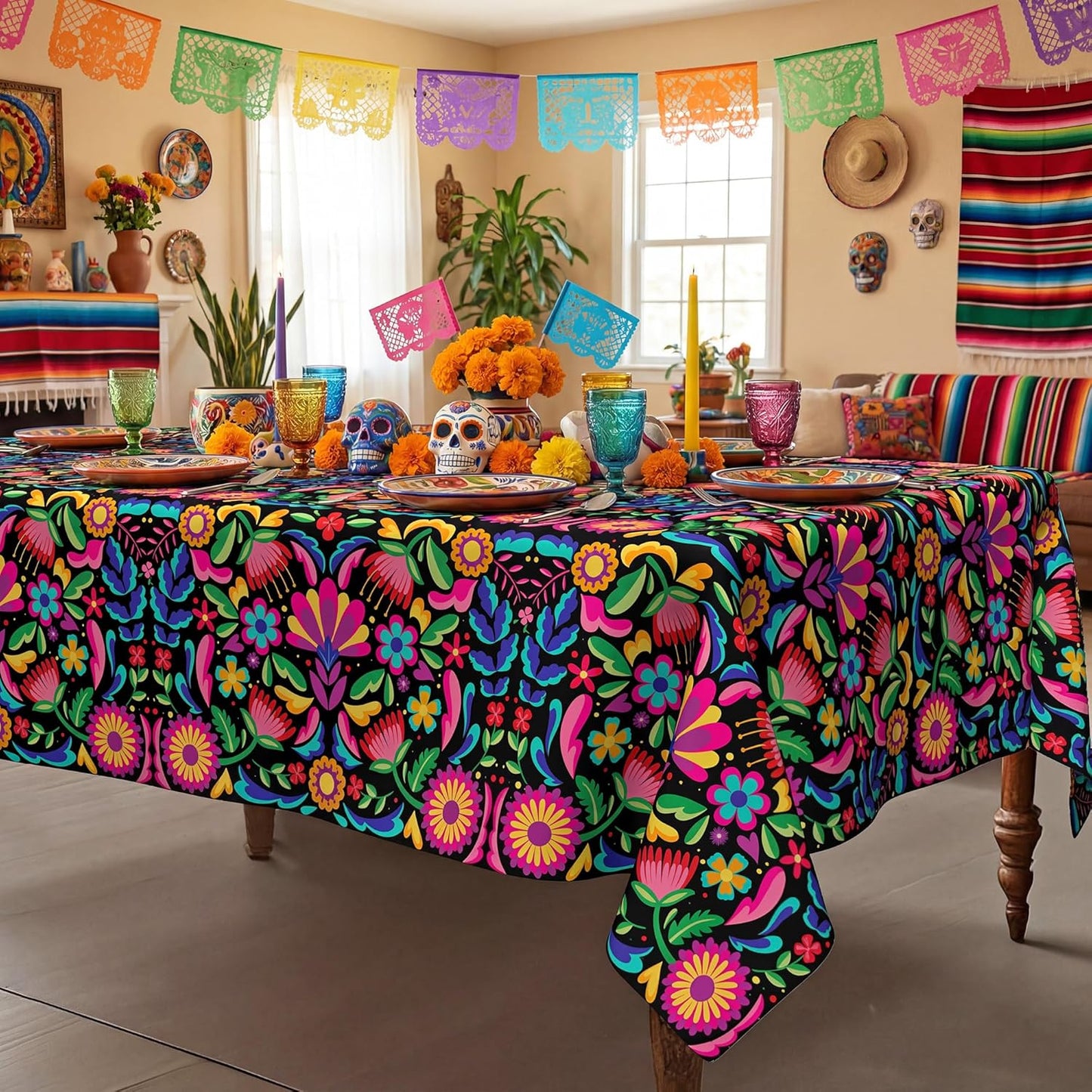 Mantel mexicano rectangular 60 x 84 pulgadas poliéster lavable