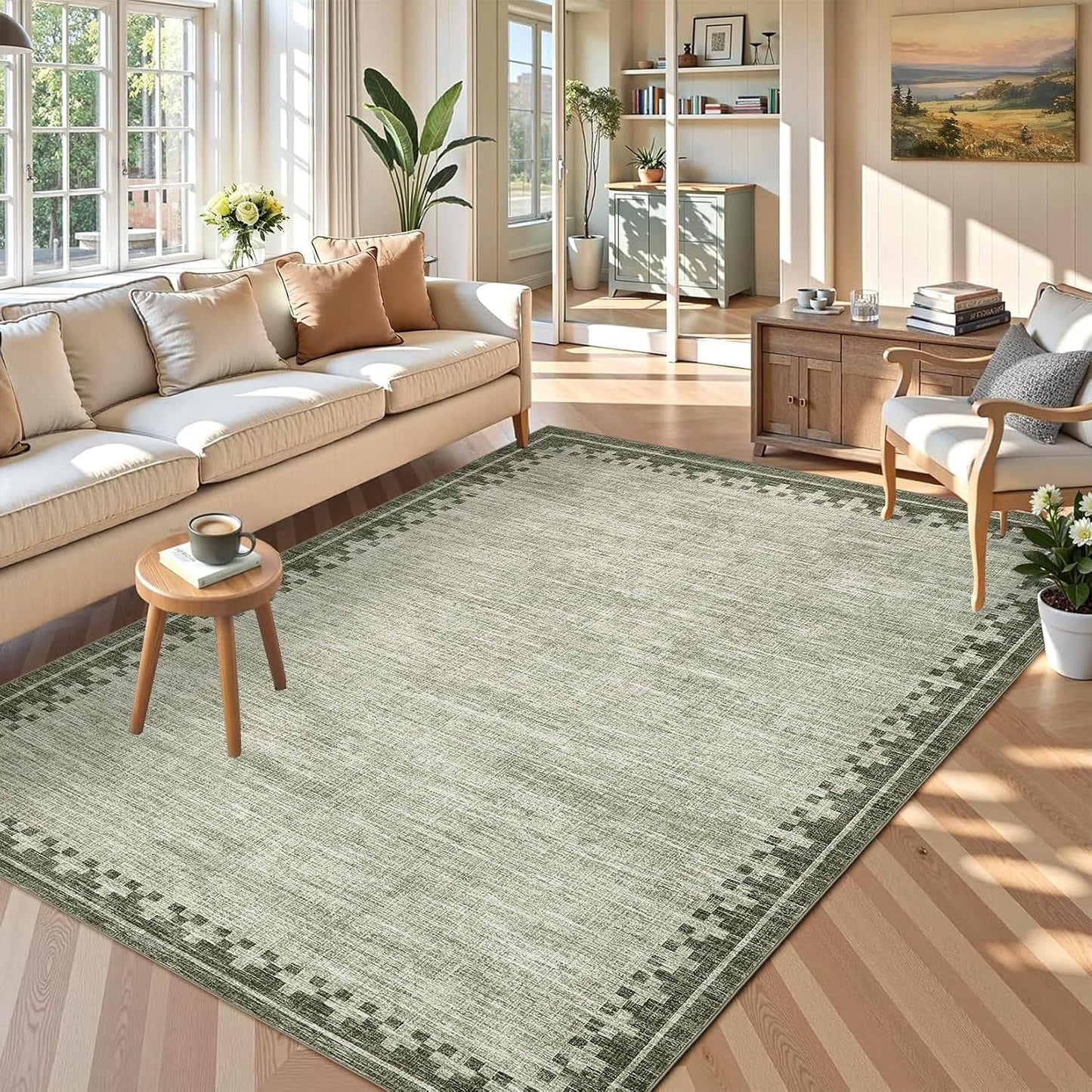 Alfombra vintage 9x12pulg resistente para sala y comedor