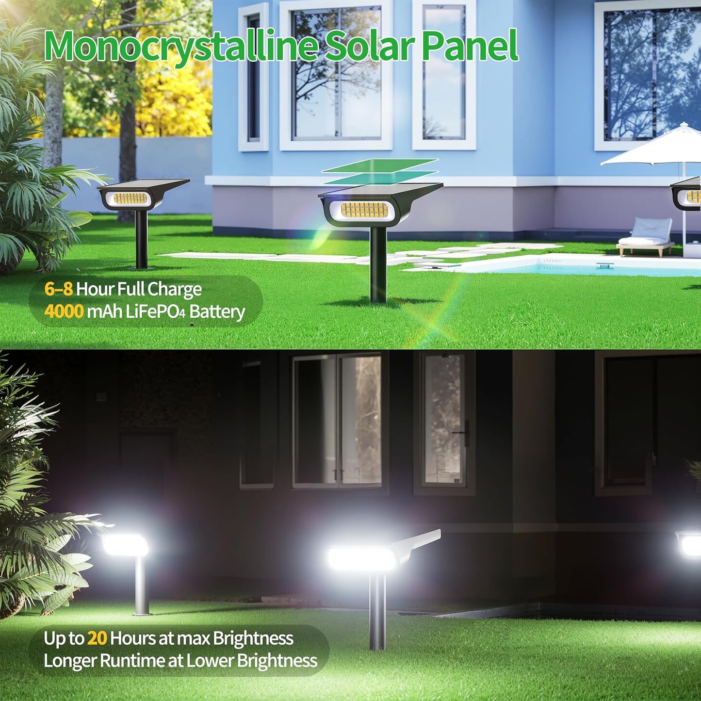 Focos solares 4000mAh con temporizador y brillo ajustable