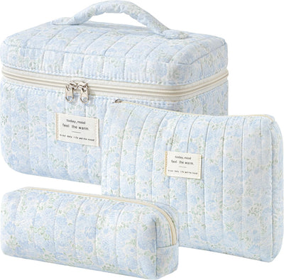 Bolsa maquillaje acolchada 3 pzas algodón grande floral