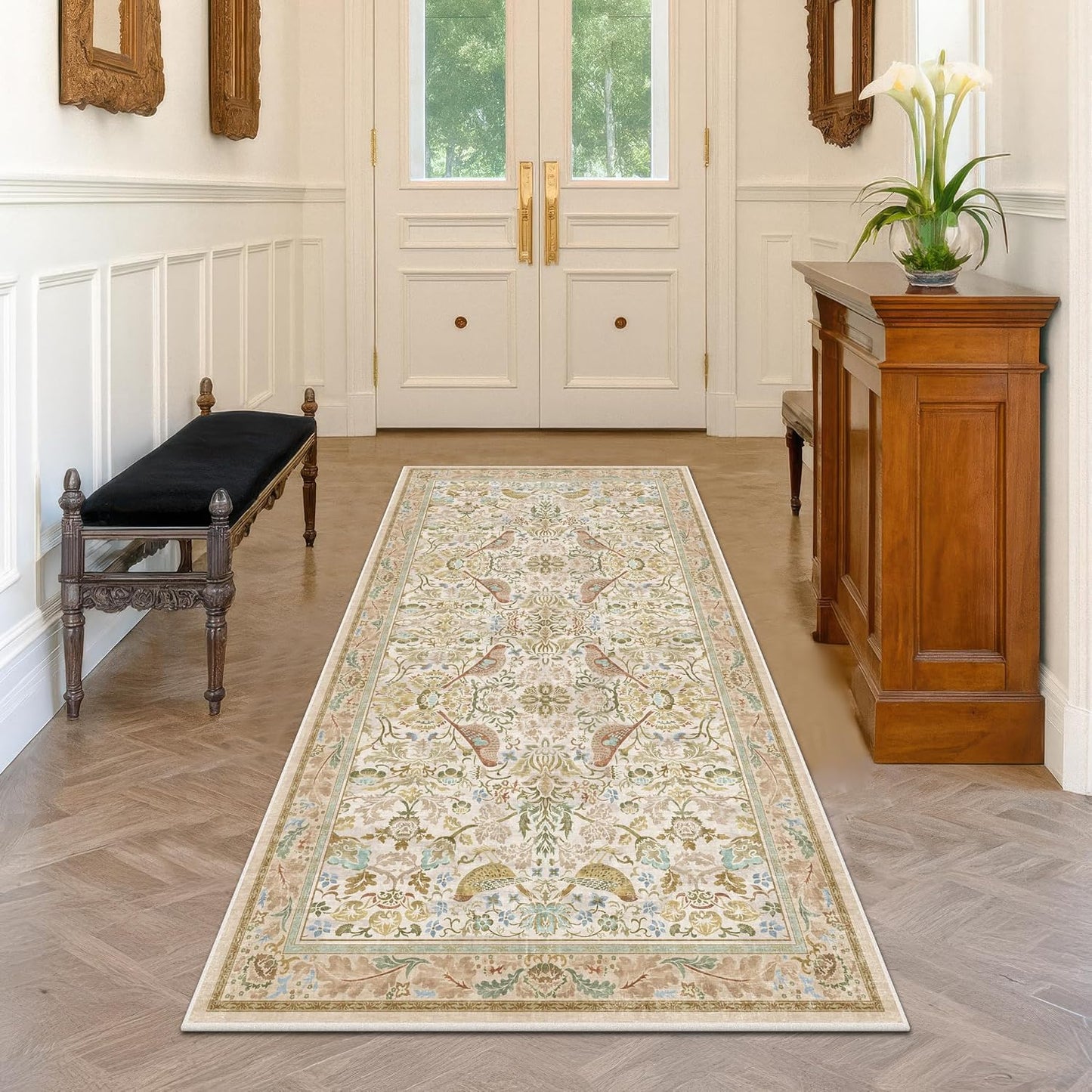 Alfombra lavable 3x6ft entrada flores bosque antideslizante