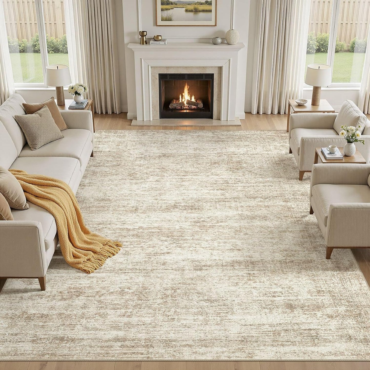Alfombras sala 8x10ft lavables antideslizante modernas beige/marrón
