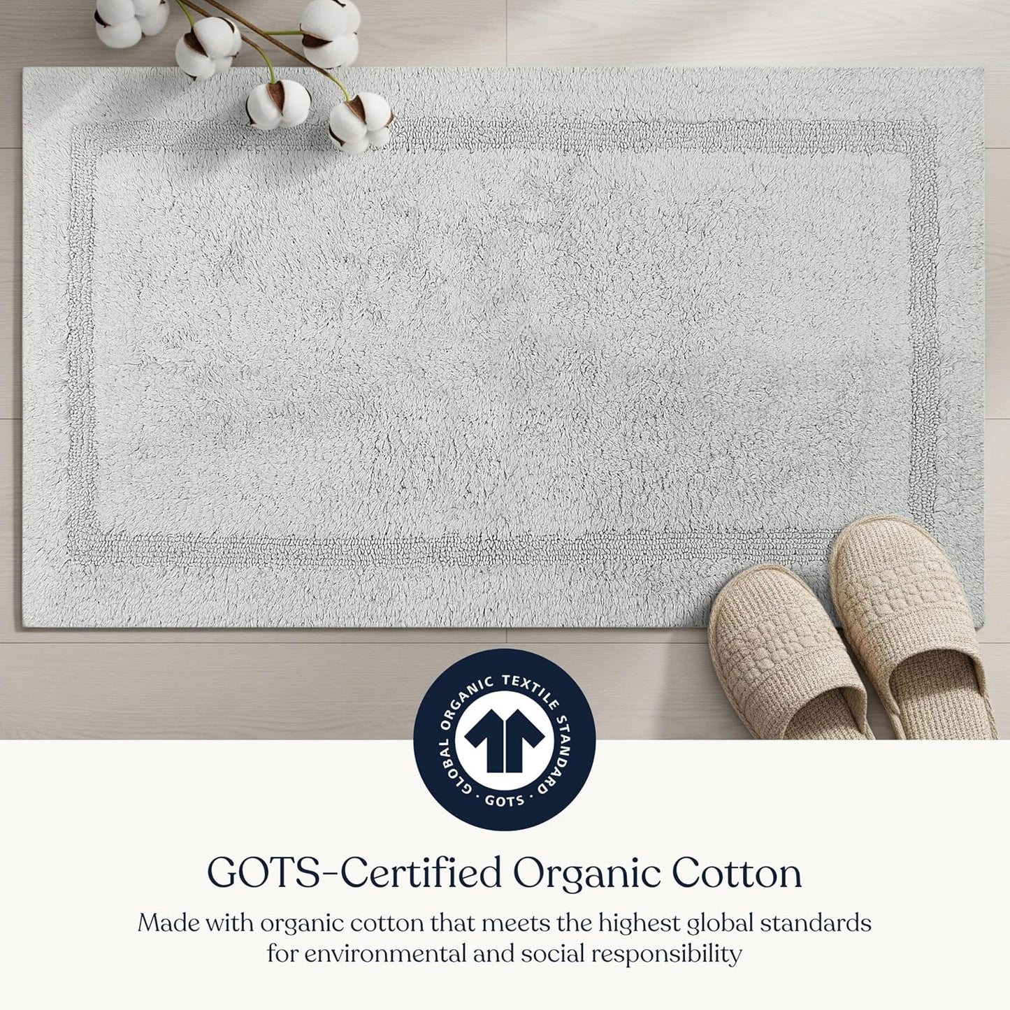 Alfombra baño reversible algodón orgánico 30x20pulg gris claro