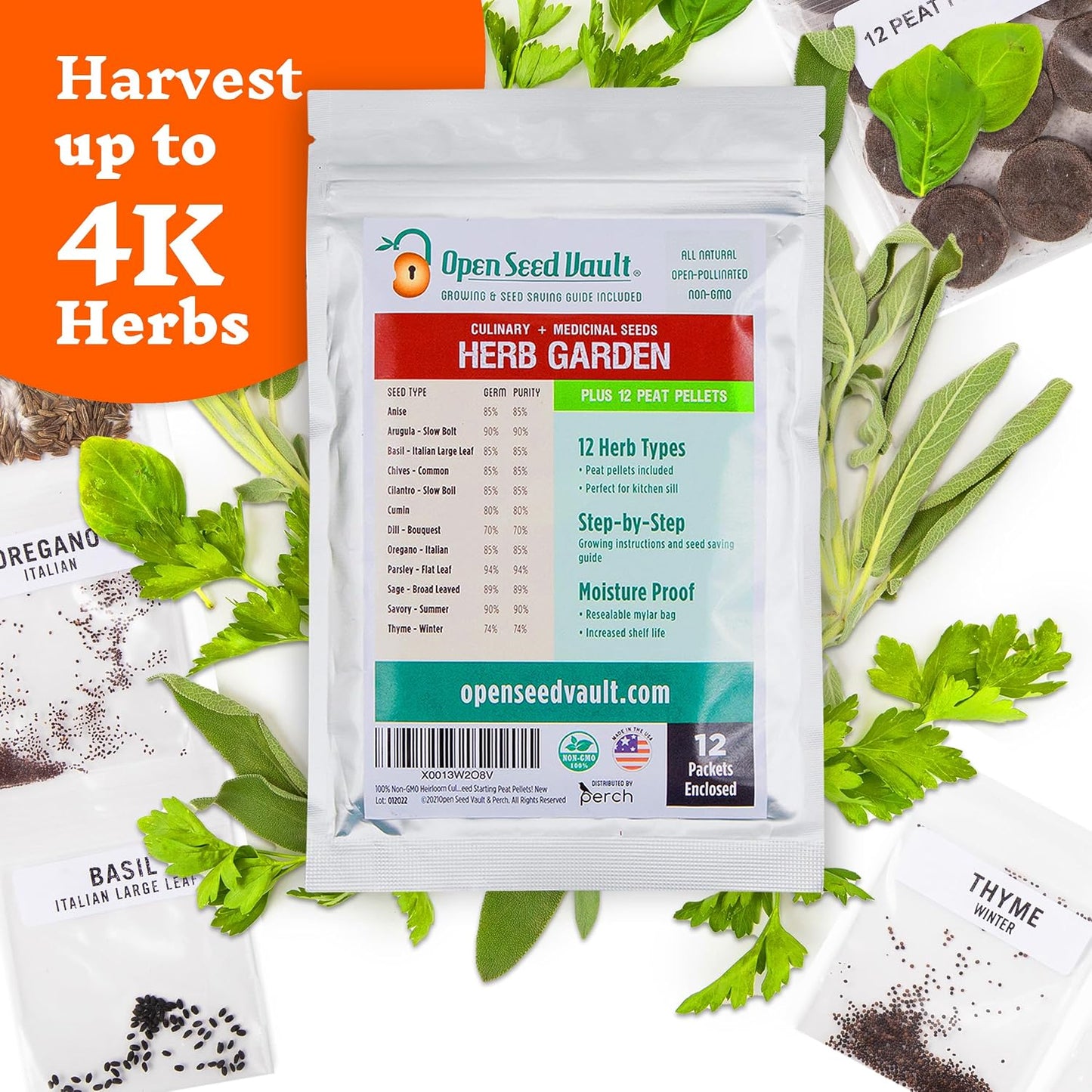 Kit hierbas medicinales y culinarias 12 semillas con gránulos turba