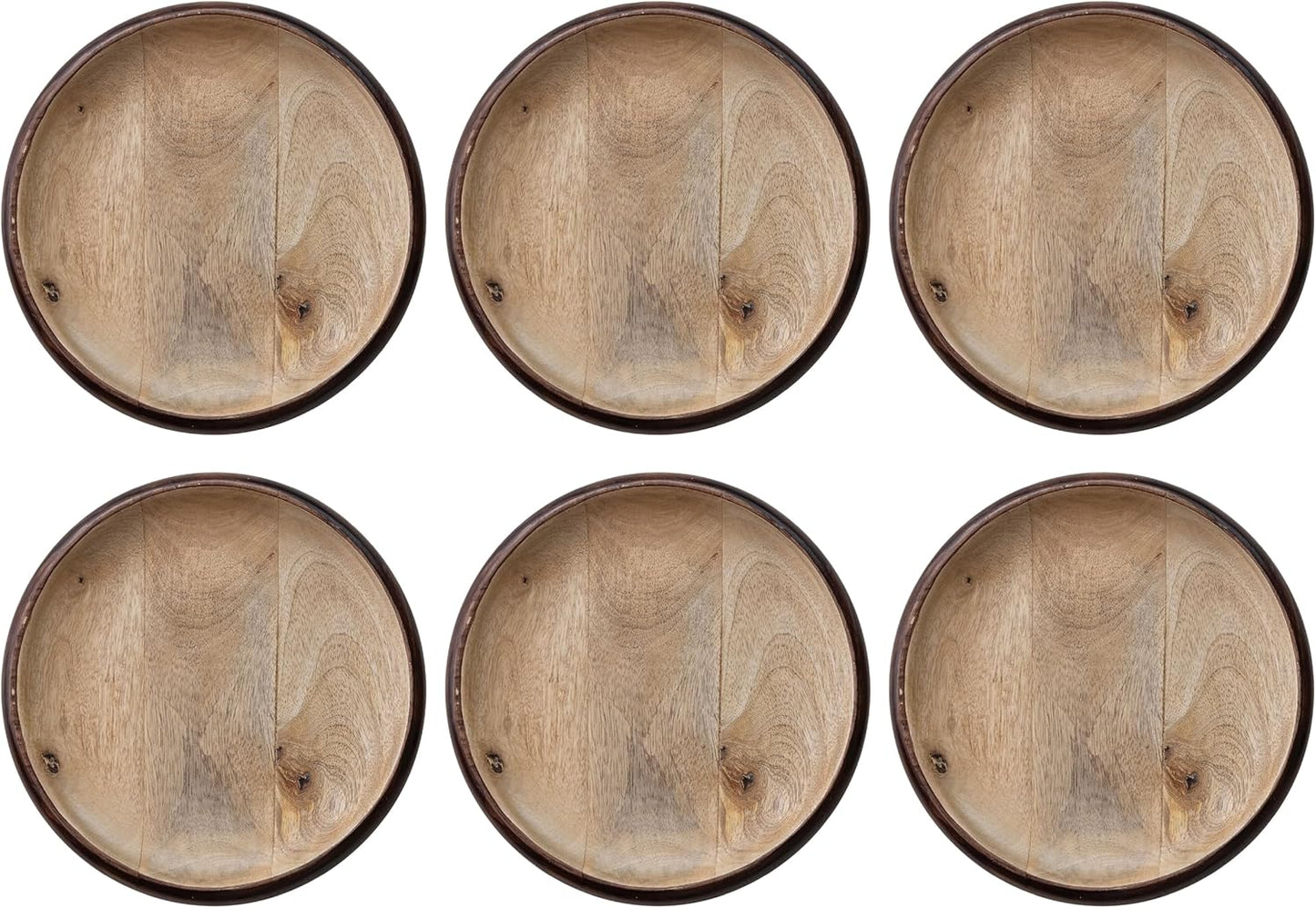 Set 6 Plato Madera Mango Redondo Natural y Quemado