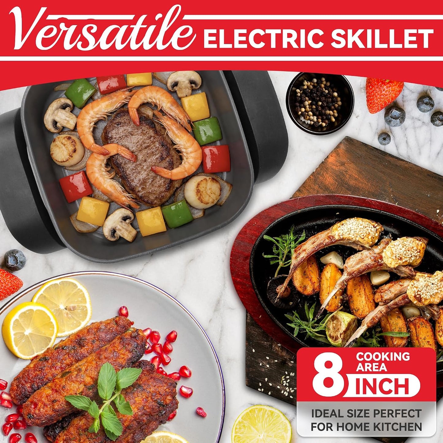 Sartén eléctrica cerámica 8pulg con tapa 650W