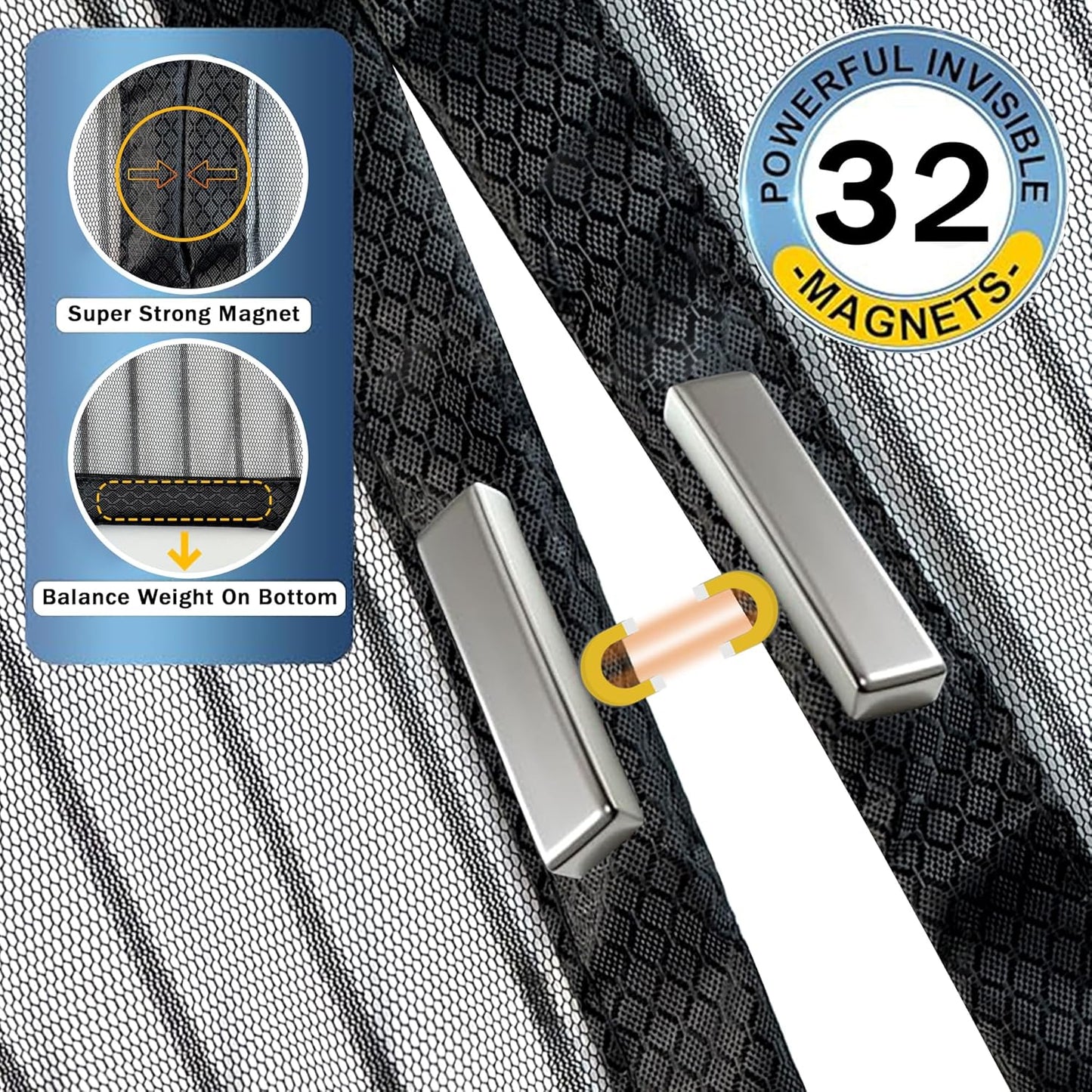 Puerta mosquitera magnética 62x81pulg malla resistente