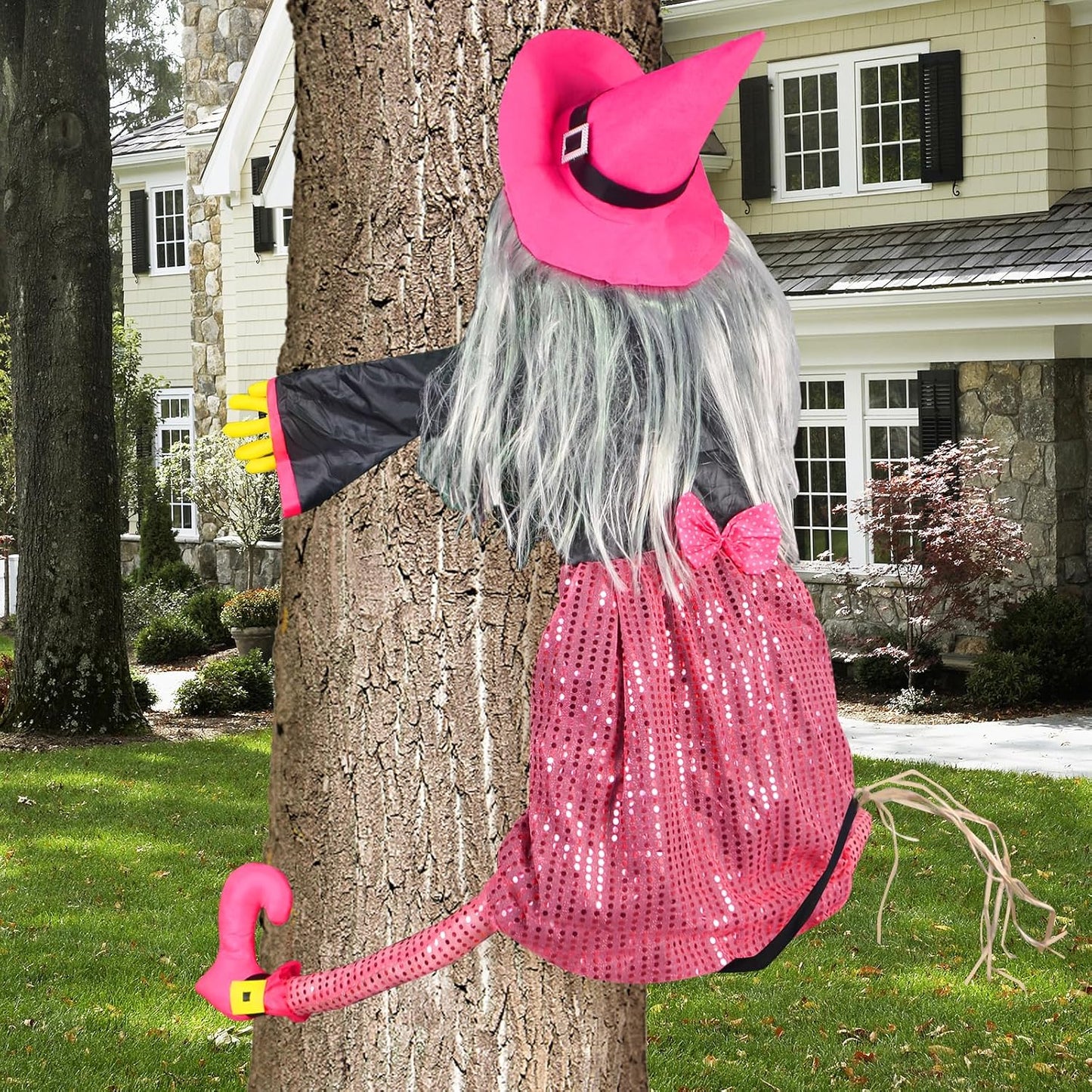 Decoración Halloween bruja voladora 67pulg rosa