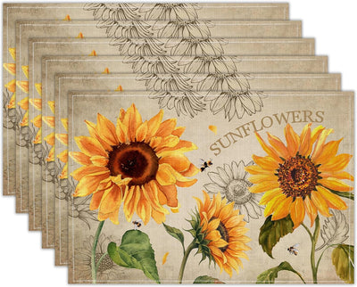 Set 6 servilletas linón flores de sol 12x18 pulg decoración mesa