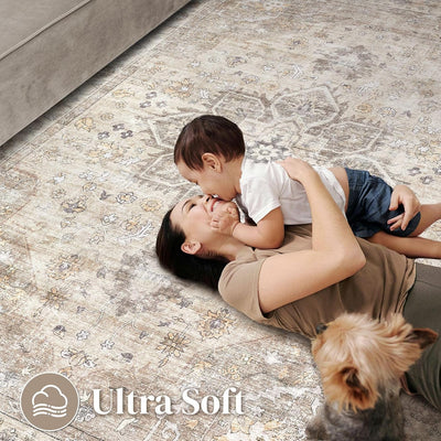 Alfombra vintage floral 6x9pulg suave antideslizante