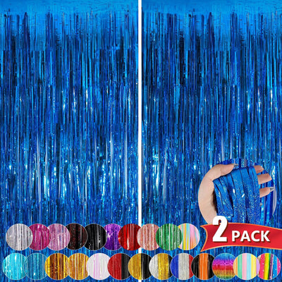 Cortinas Flecos Oropel Azul 3.3x8.3pies Paquete 2 Fiesta Halloween