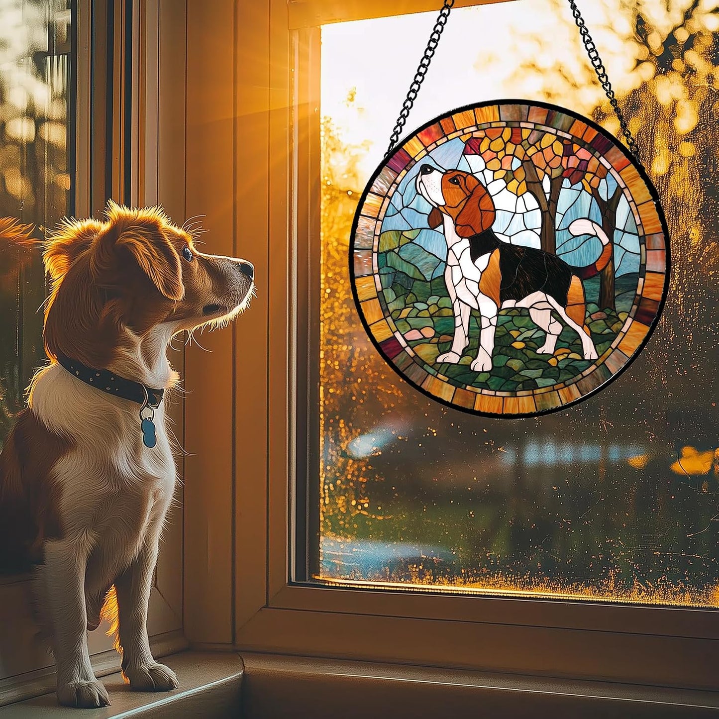 Vidrieras colgar ventana árboles Beagle 6.3pulg decoración hogar