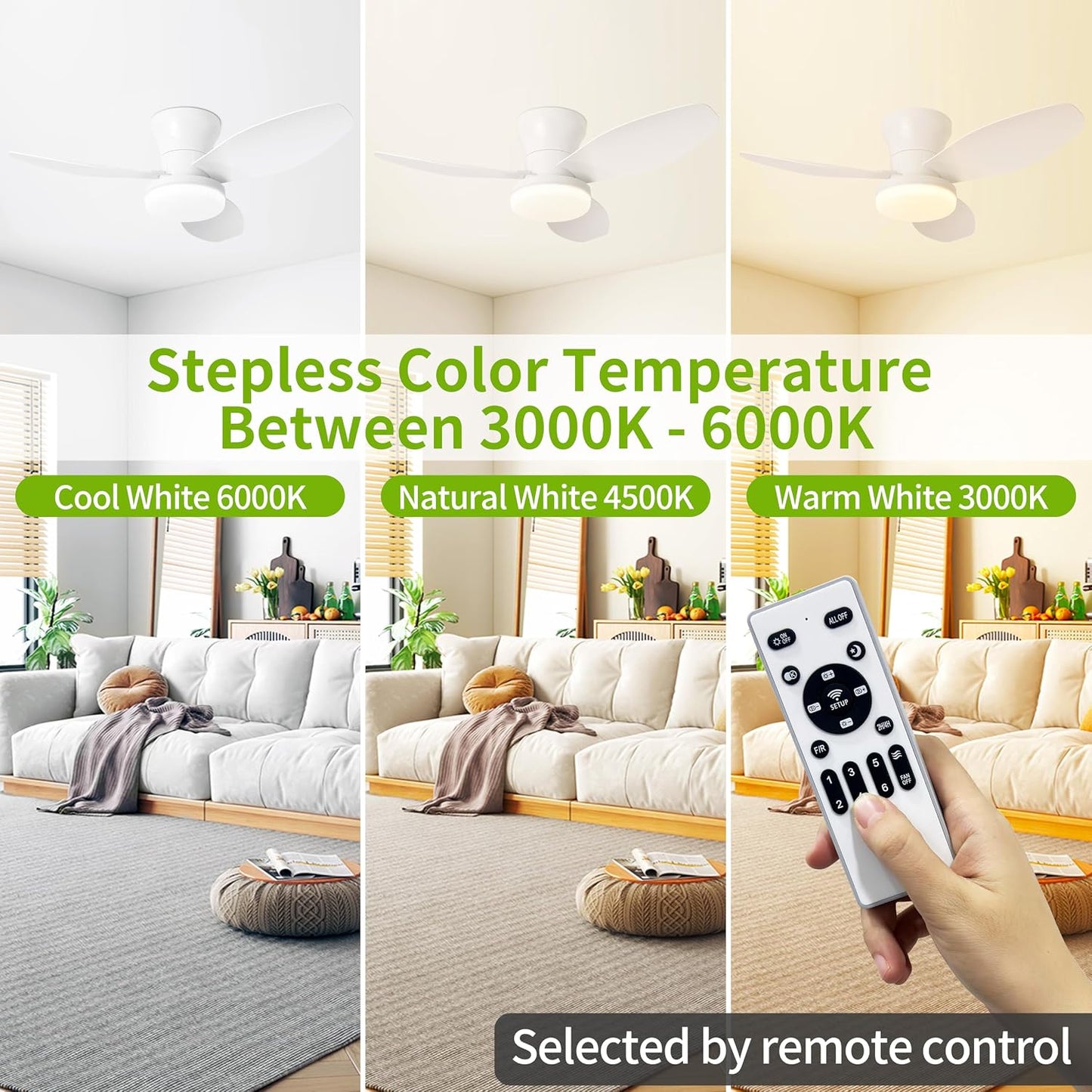 Ventilador techo 32pulg con luz LED 3 aspas control remoto