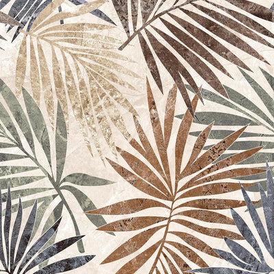 Papel Tapiz Botánico Tropical Extraíble Verde Azul Beige