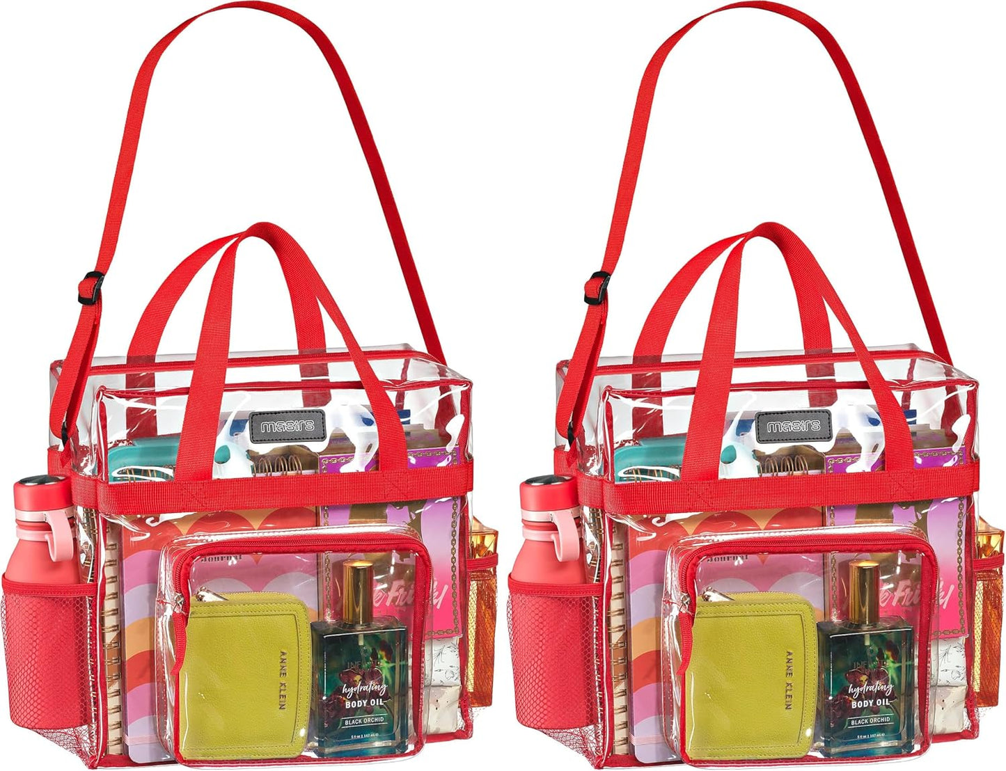 Bolsa mano transparente con bolsillos malla y cremallera