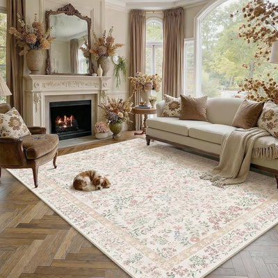 Alfombra área floral rosa 8x10ft sala suave antideslizante