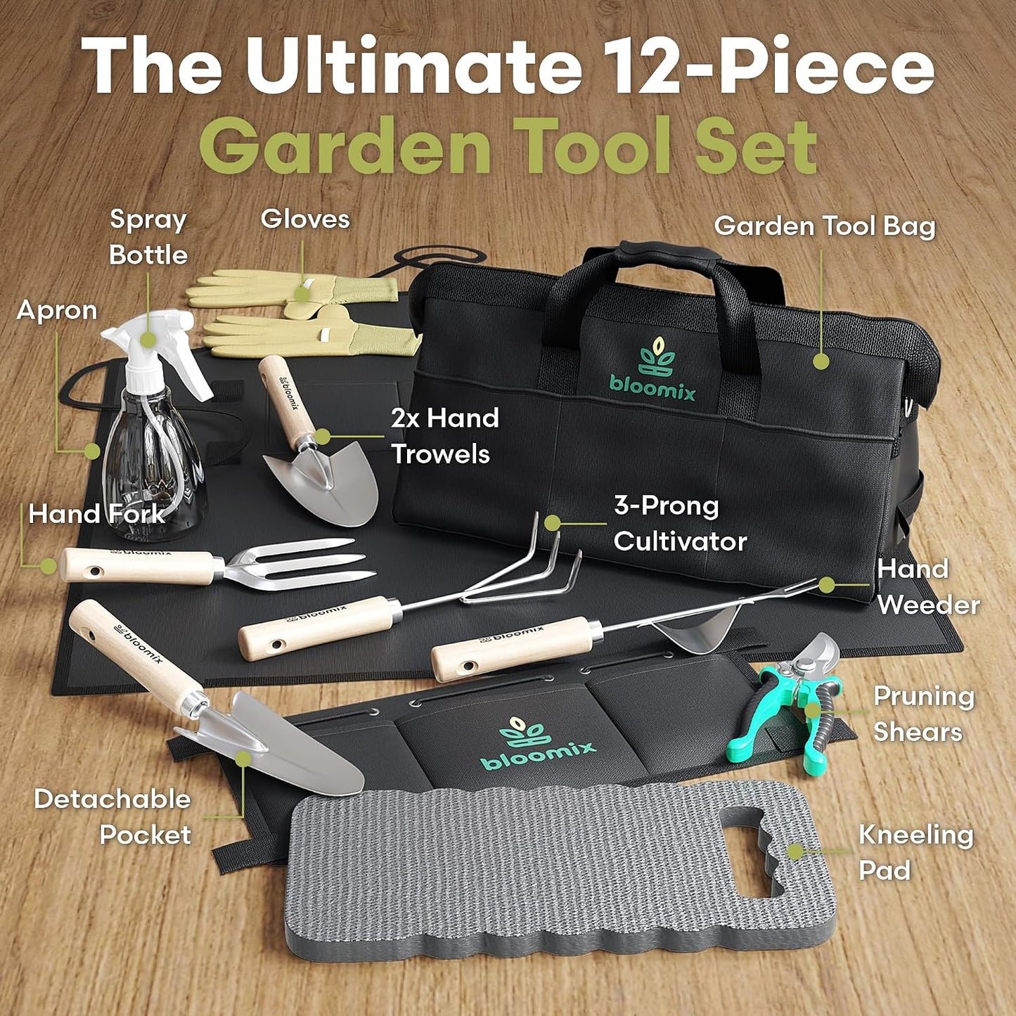 Juego 12 Pzas Herramientas Jardinería con Bolsa