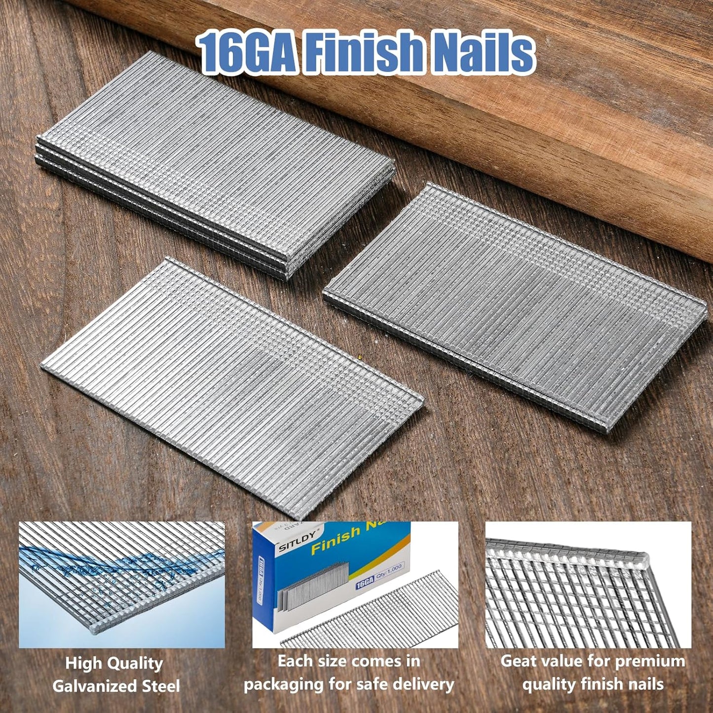 Clavos acabado recto 16ga 1.0pulg 1000uds galvanizados
