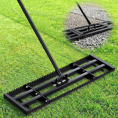 Rastrillo nivelador césped 2en1 placa 32x10pulg mango 78pulg acero