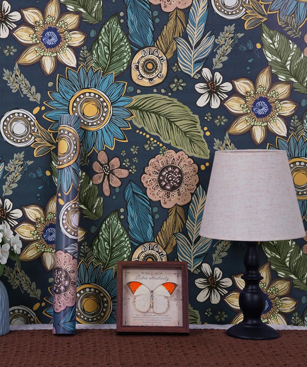 Papel tapiz bohemio azul vintage autoadhesivo extraíble