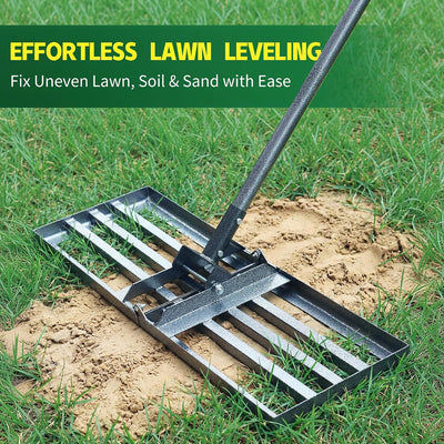Rastrillo nivelador césped acero carbono 30x10pulg 6ft