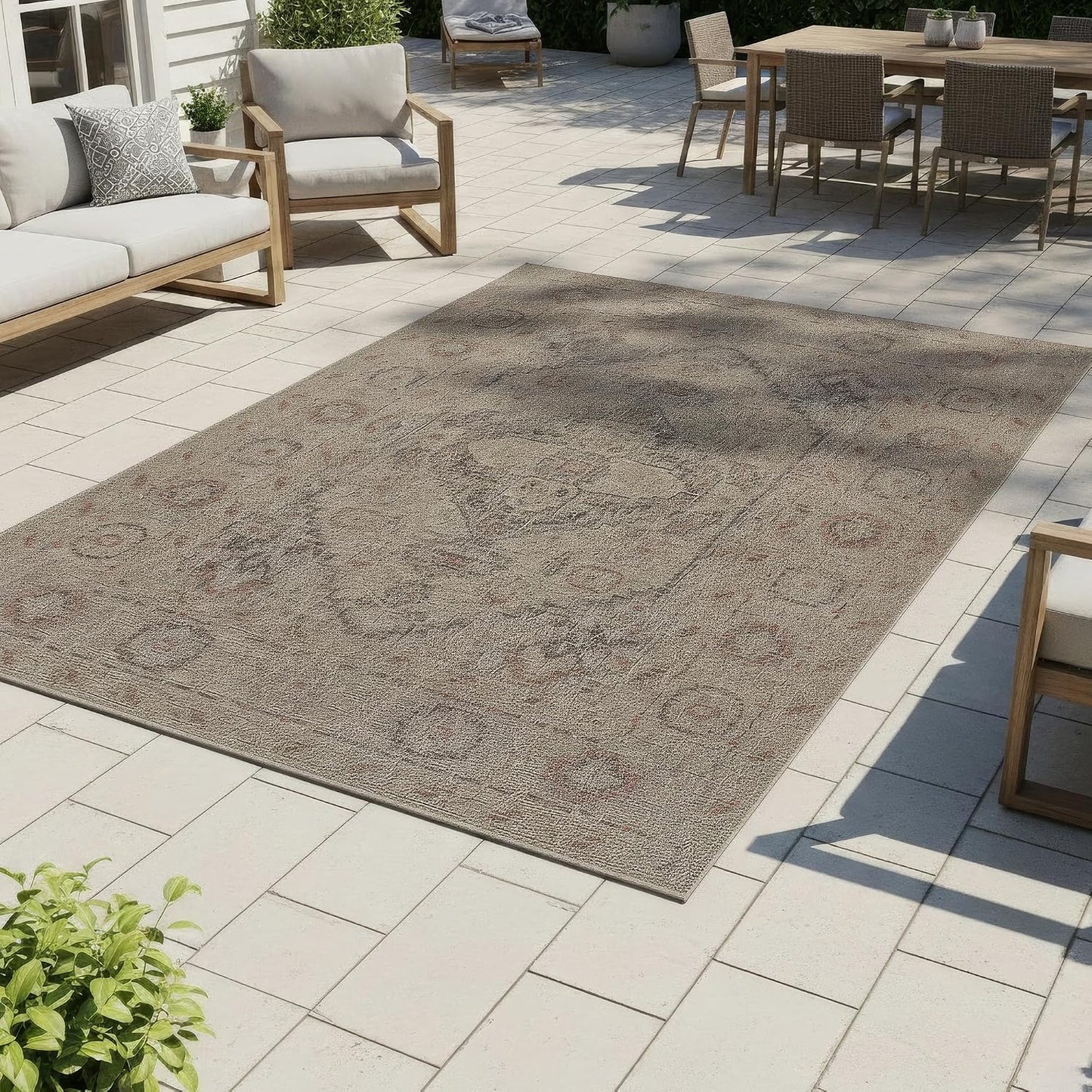 Alfombra terraza 8x10ft resistente manchas UV color beige