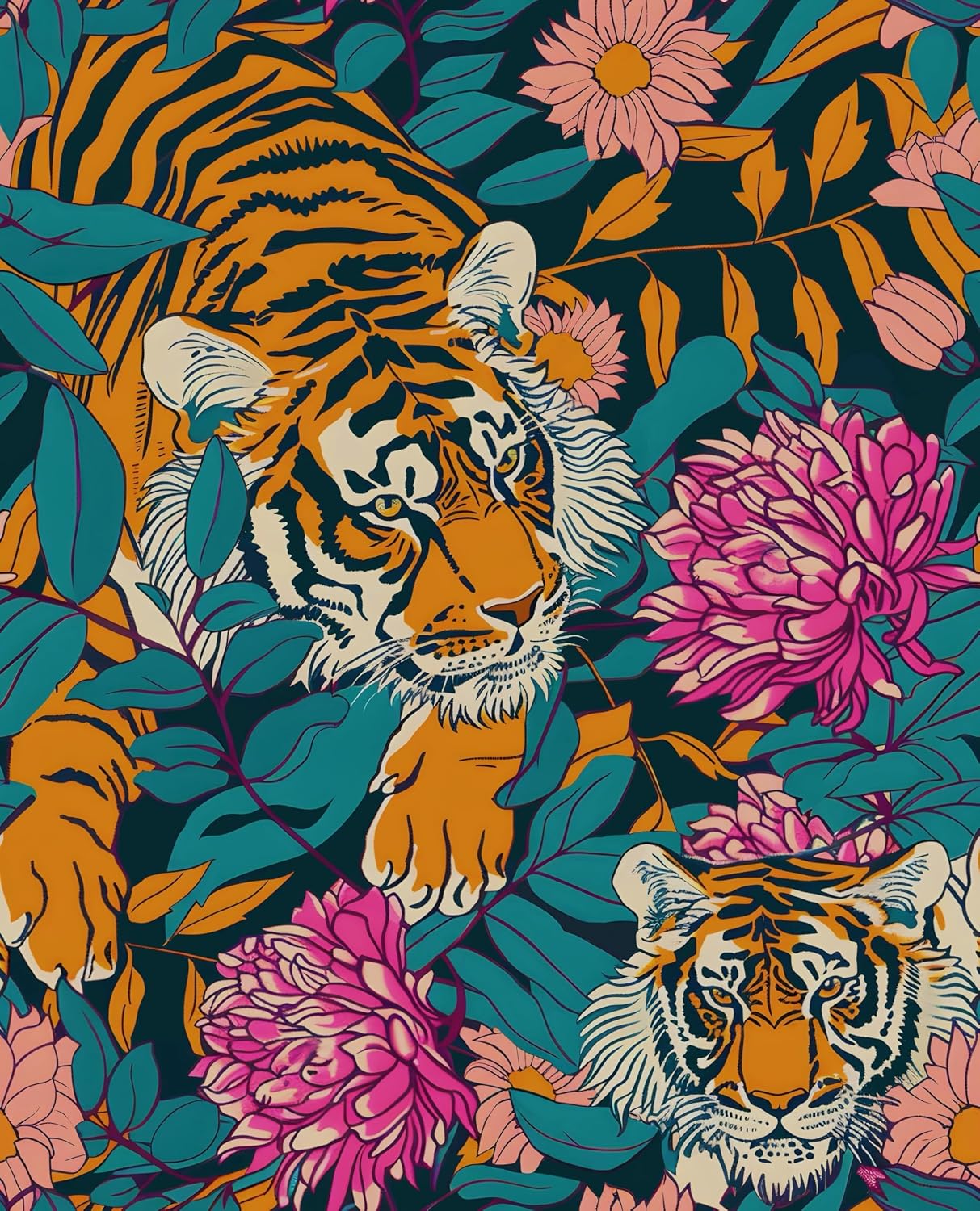 Papel tapiz autoadhesivo estampado tigre naranja selva impermeable