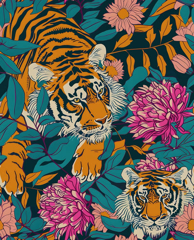 Papel tapiz autoadhesivo estampado tigre naranja selva impermeable