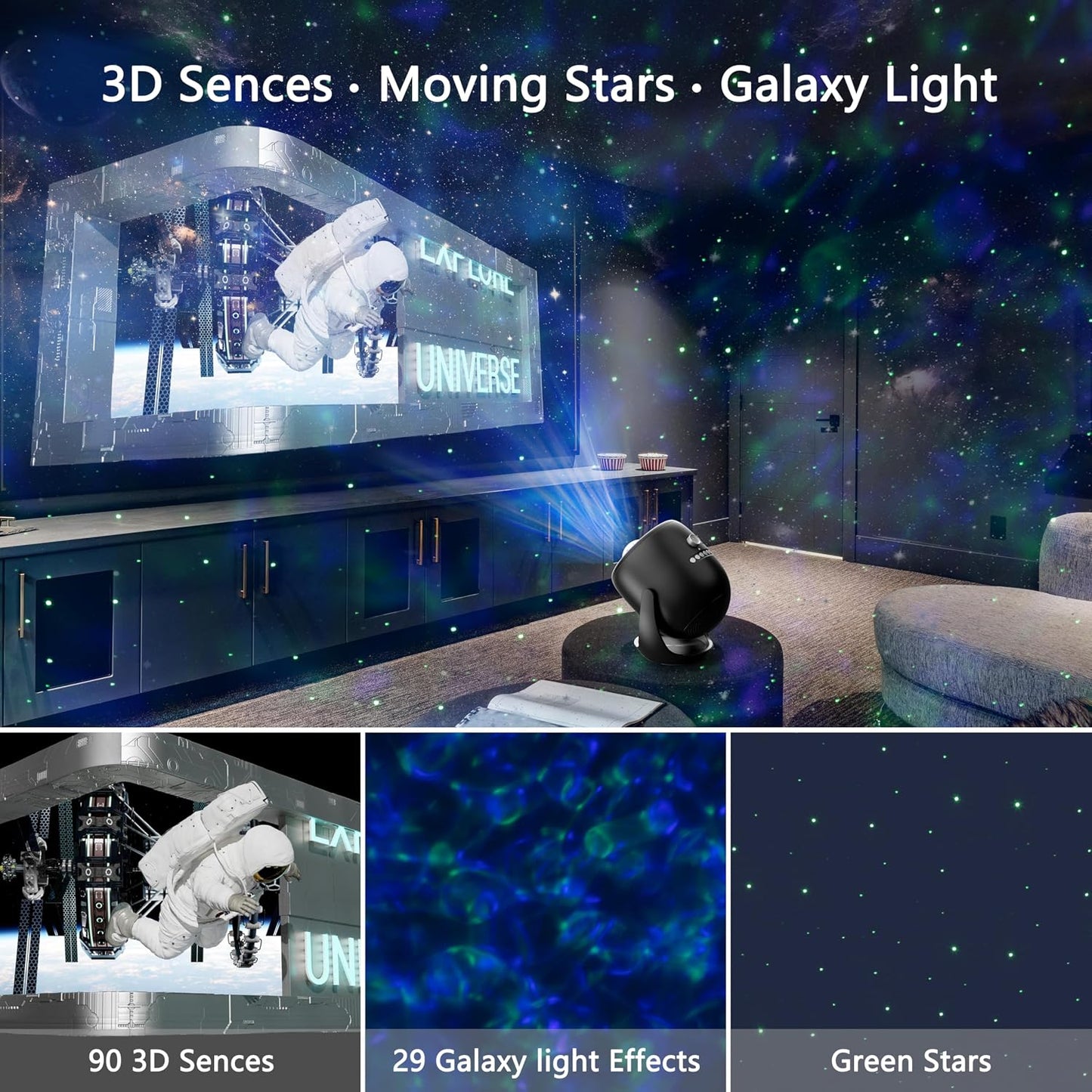 Proyector 3D de galaxia con 90 escenas, luz nocturna y Bluetooth