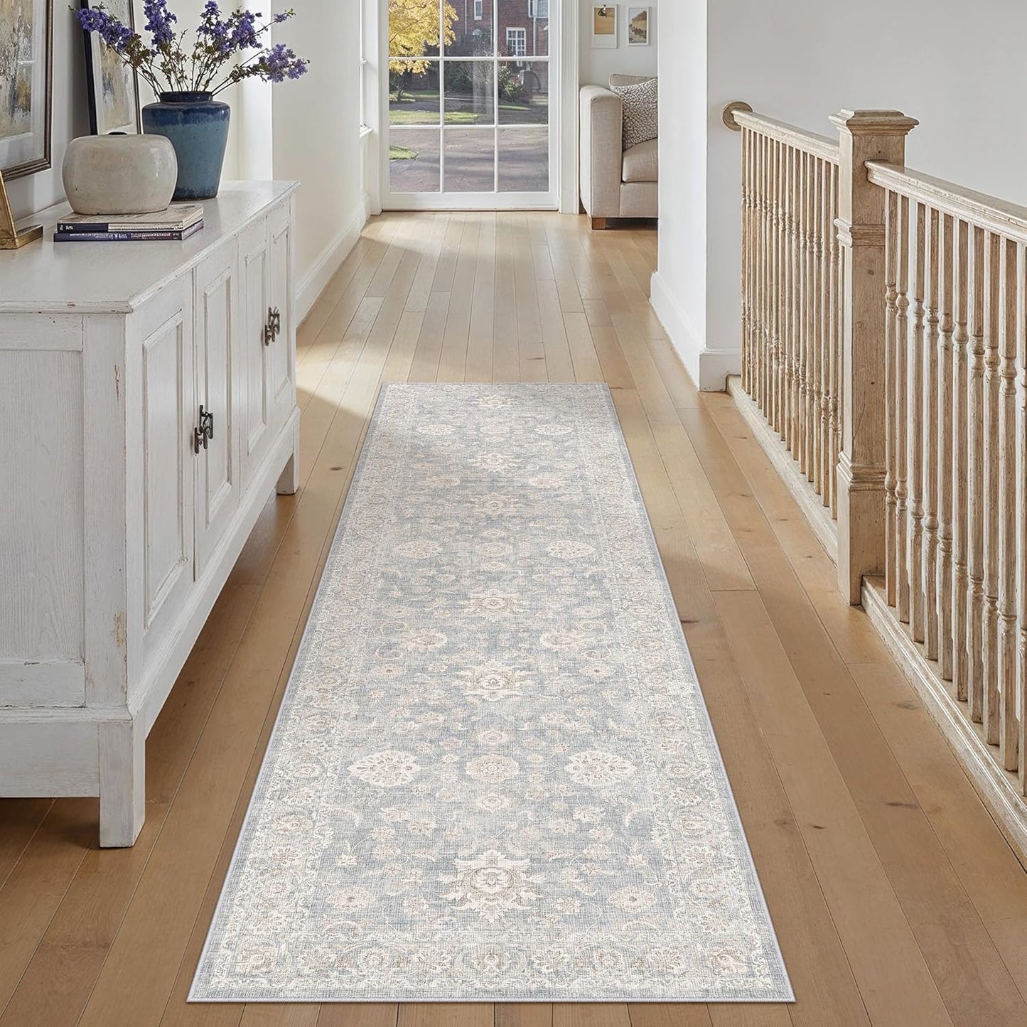 Alfombra pasillo lavable azul crema 2x6ft antideslizante