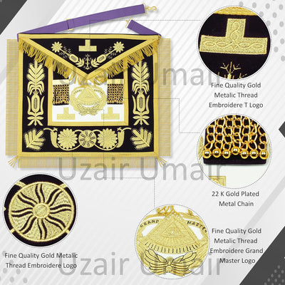 Delantal Masonic 18x16 Dorado Algodón Bordado