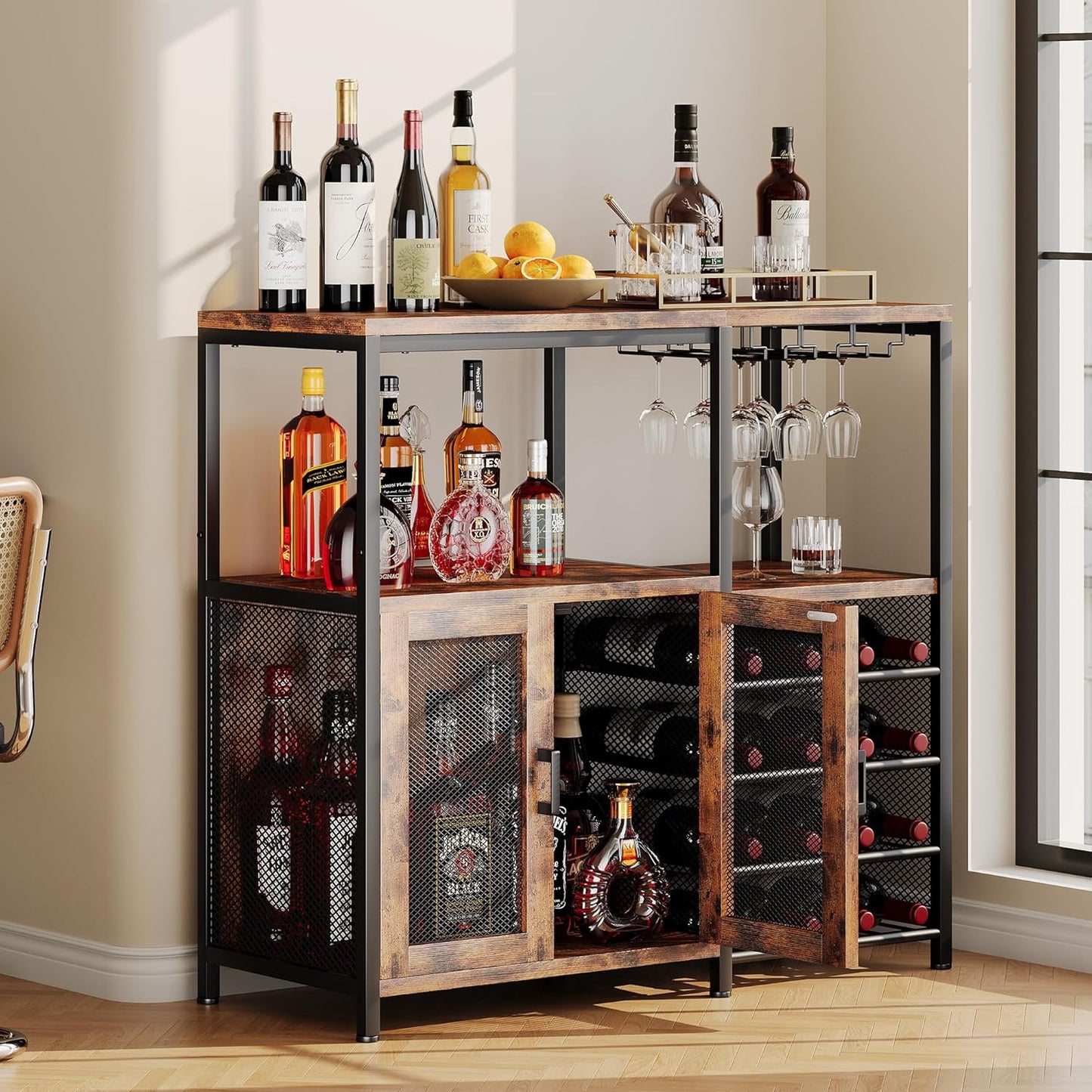 Armario bar con estante para vino y licor