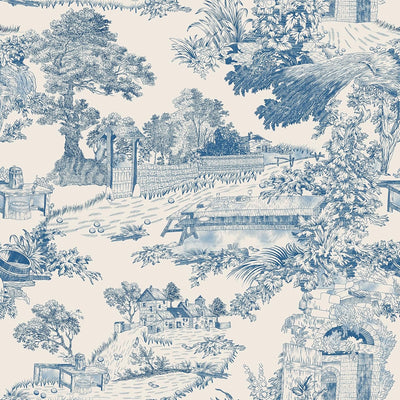 Papel tapiz campo francés beige/azul 17.7x393pulg