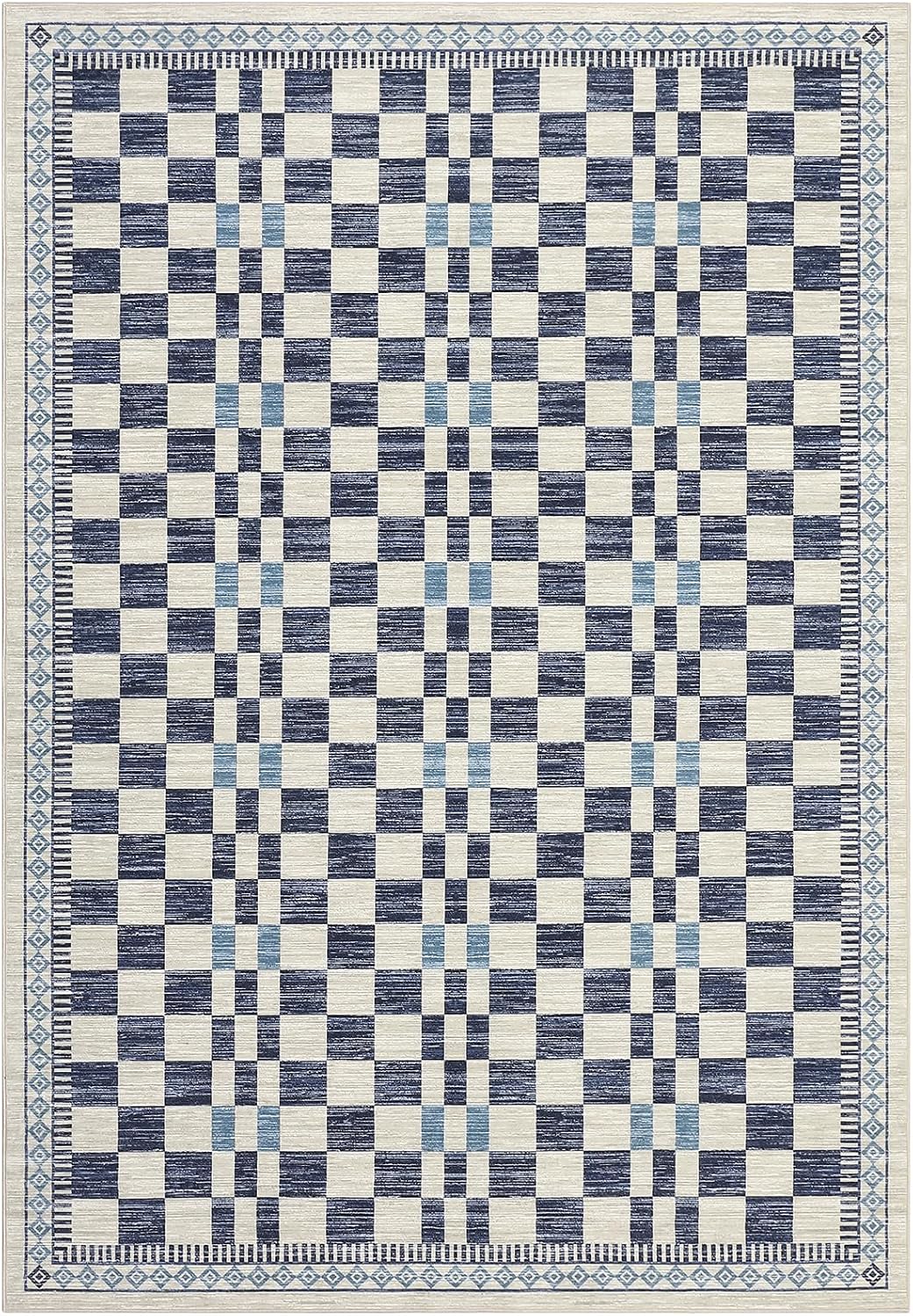 Alfombra 6x9 pulg moderna azul cuadros para dormitorio y sala