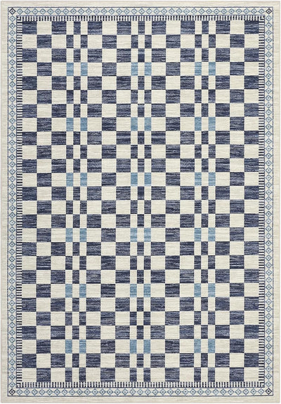 Alfombra 6x9 pulg moderna azul cuadros para dormitorio y sala