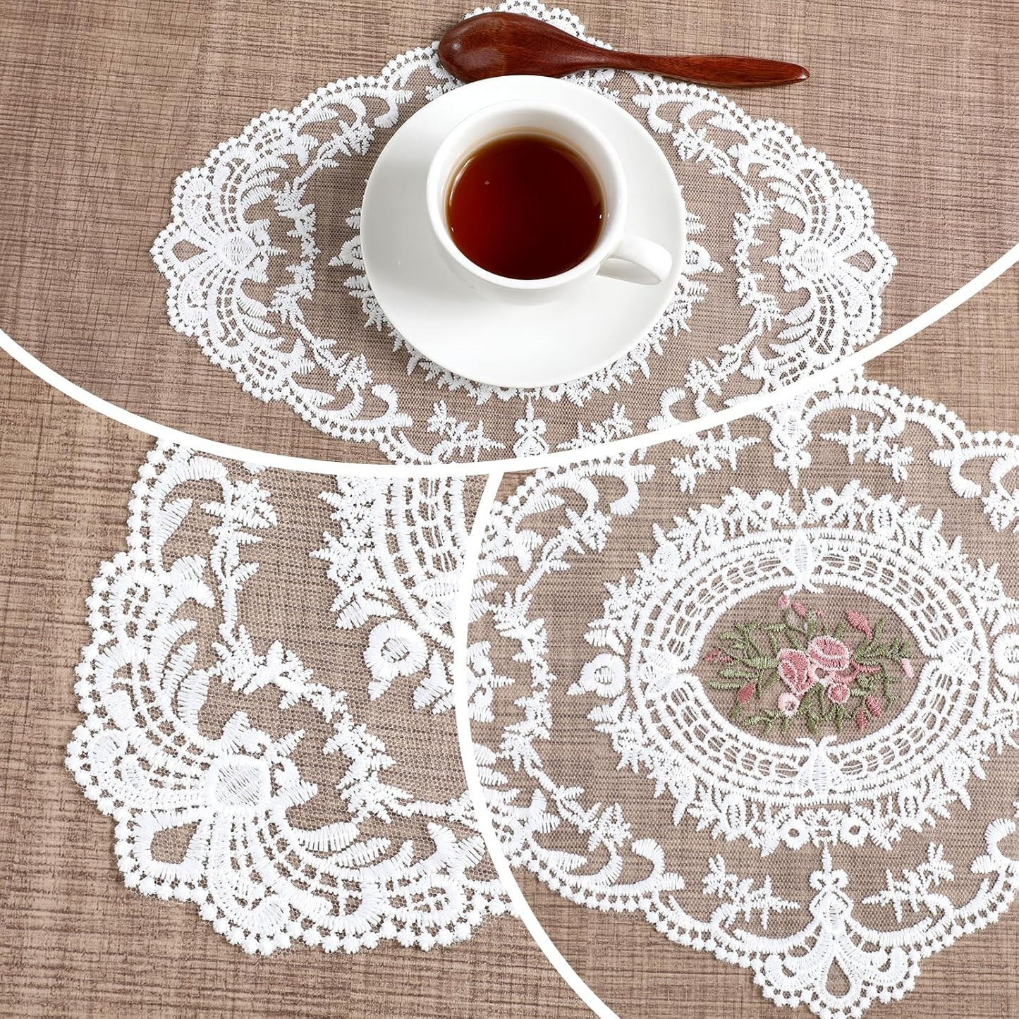 2 Manteles Encaje Blanco para Mesa Bordados Elegantes Retro