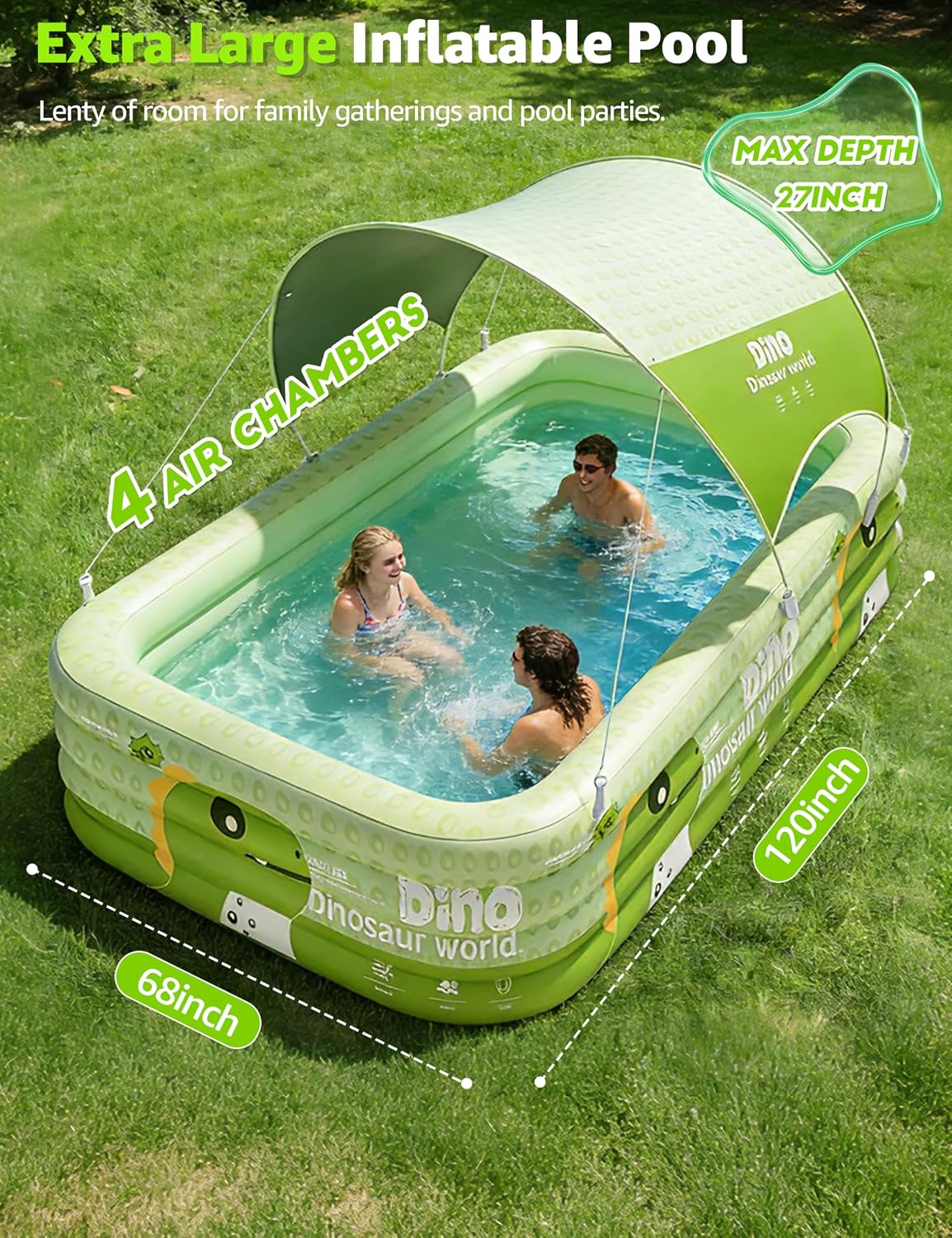 Piscina inflable 120pulg 4 capas PVC patio verde